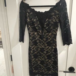 Black cocktail lace dress with nude slip size small